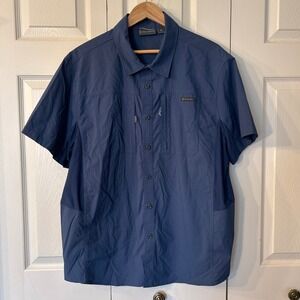 Free Country Mens Blue Short Sleeve Button Up Shirt XL Outdoor Utility Pocket